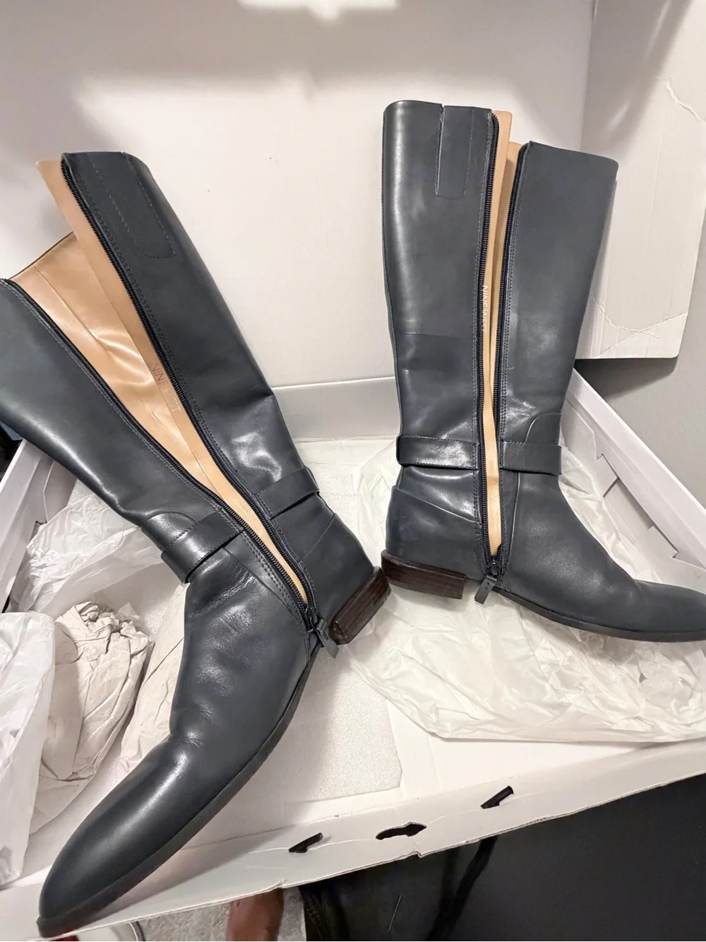 Classic Navy Knee-High Leather Boots